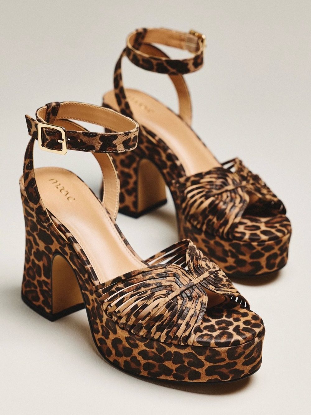 Anthropologie Maeve Leopard Print Platform Ankle-Strap Heels